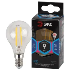 Лампочка светодиодная ЭРА F-LED P45-9W-840-E14 E14 / Е14 9Вт филамент шар нейтральный белый свет