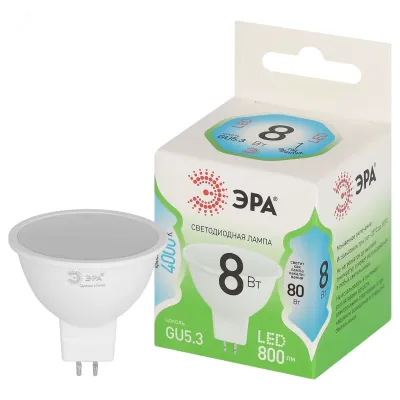 Лампа светодиодная ЭРА GREEN LINE LED MR16-8W-840-GU5.3 GL GU5.3 8 Вт софит яркий белый свет