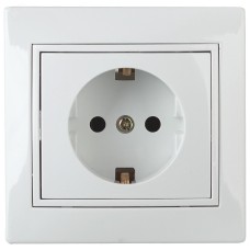 Розетка Intro Plano 1Э-206-01 с заземлением 2P+E Schuko со шторками, 16А-250В, СУ, без лапок, белый