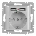 Розетка Intro Accent 6-410-03 , P+E Schuko со шторками, 16А-250В + 2хUSB, IP20, СУ, алюминий