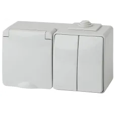 11-7602-03 ЭРА Блок розетка+выкл. двойн. гориз. IP65, 16A(10AX)-250В, ОУ, Эра Эксперт, серый (5/50/8