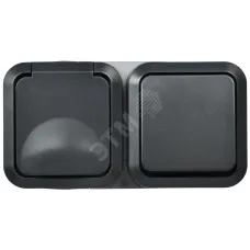 Блок розетка + выключатель горизонтальный TORS 16А IP55 графит