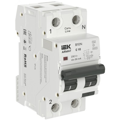 ARMAT Автоматический выключатель дифференциального тока B10N 1P+NP C10 30мА тип A (36мм) IEK