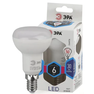 Лампочка светодиодная ЭРА STD LED R50-6W-840-E14 Е14 / Е14 6Вт рефлектор нейтральный белый свет