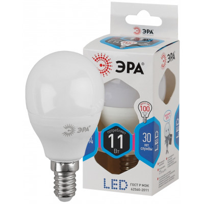 Лампочка светодиодная ЭРА STD LED P45-11W-840-E14 E14 / Е14 11Вт шар нейтральный белый свет
