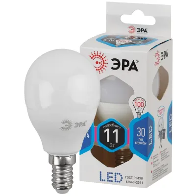 Лампочка светодиодная ЭРА STD LED P45-11W-840-E14 E14 / Е14 11Вт шар нейтральный белый свет