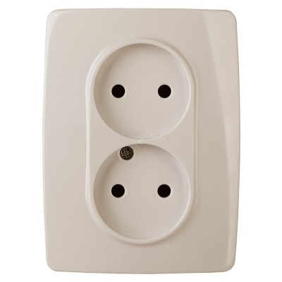 12-2007-02 ЭРА Розетка 2X2P, 16А-250В, б.л., Эра12, слоновая кость (10/100/1800)