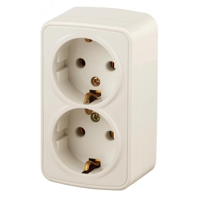 3-204-02 Intro Розетка 2х2P+E Schuko, 16А-250В, IP20, ОУ, Polo, сл.кость (12/240/2880)