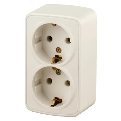3-204-02 Intro Розетка 2х2P+E Schuko, 16А-250В, IP20, ОУ, Polo, сл.кость (12/240/2880)
