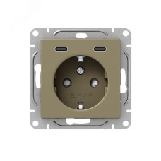Механизм розетки с USB-C - 2шт  16А  с заземлением  со шторками  шампань Эпика EKF