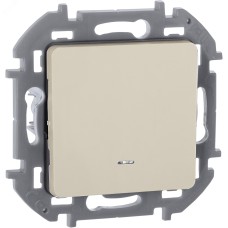 Выключатель 1-клавишный проходной с подсветкой/индикацией 10АХ безвинтовое крепление слоновая кость INSPIRIA