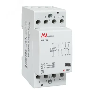 Контактор модульный КМ 25А 4NO 230VAC (2 мод.) AVERES