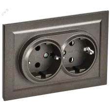 BRITE Розетка двойная с заземлением с защитными шторками 16А в сборе РСш12-3-БрТБ темная бронза