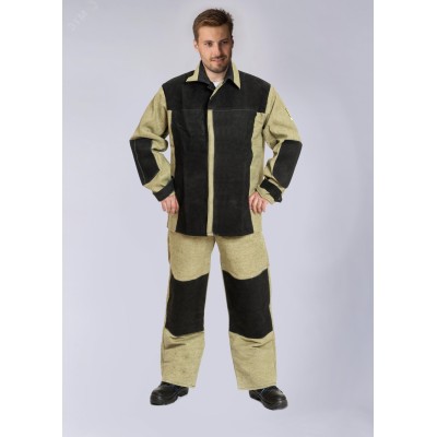Костюм сварщика комбинированный 2 кл.защиты (тк.Брезент,550/Спилок S=1,5), черный/бежевый(А4), 64-66/170-176