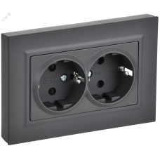 BRITE Розетка 2-местная с заземлением с защитными шторками плоская 16А в сборе РСшПл12-3-БрГ графит IEK