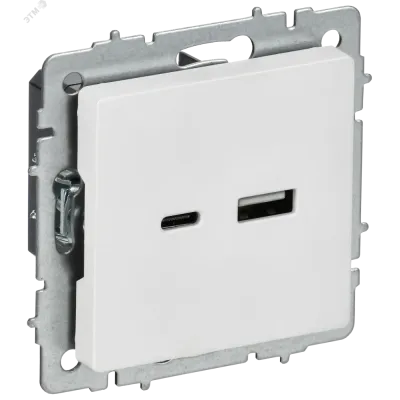 BRITE Розетка USB A+C 18Вт РЮ11-1-БрАБ арктический белый IEK