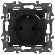 Розетка ЭРА Elegance 14-4108-05 2P+E 16A-250В со шторками с USB type-A+C 5В-3А антрацит
