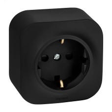 Розетка 1-местная для открытой установки с заземлением с защитными шторками 16Ачерный матовый QUTEO