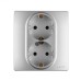 Розетка 2-местная с заземлением с защитными шторками безвинтовое крепление 16А в сборе алюминий ETIKA