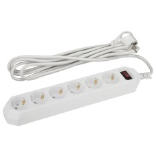 Сетевой фильтр ЭРА  USF-6es-5m-W с базовой защитой с заземлением с выключателем 6 розеток 5м 10А белый