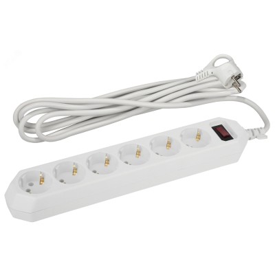 Сетевой фильтр ЭРА  USF-6es-5m-W с базовой защитой с заземлением с выключателем 6 розеток 5м 10А белый