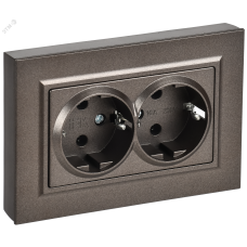 BRITE Розетка 2-местная с заземлением без защитных шторок плоская 16А в сборе РСПл12-3-БрТБ темная бронза IEK
