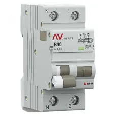 Выключатель автоматический дифференциального тока DVA-6 1P+N 10А (B) 10мА (AC) 6кА AVERES