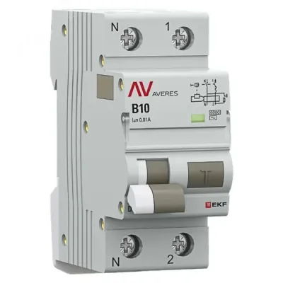 Выключатель автоматический дифференциального тока DVA-6 1P+N 10А (B) 10мА (AC) 6кА AVERES