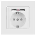Розетка Intro Accent 6-410-01М , P+E Schuko со шторками, 16А-250В + 2хUSB, IP20, СУ, белый матовый