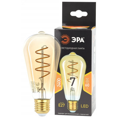 Лампочка светодиодная ЭРА F-LED ST64-7W-824-E27 spiral gold E27 / Е27 7Вт филамент золотистый теплый белый свет