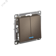 ATLASDESIGN 2-клавишный ВЫКЛЮЧАТЕЛЬ с подсветкой ,сх.5а, 10АХ, быстрозажимные клеммы, МОККО