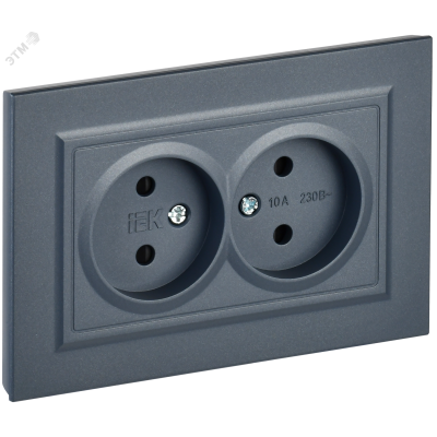 BRITE Розетка 2-местная без заземления с защитными шторками 10А в сборе РСш12-2-БрМ маренго IEK