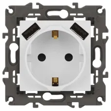 Розетка ЭРА Elegance 14-4109-01М 2P+E 16A-250В, штор. с 2xUSB 5В-3А, белый матовый