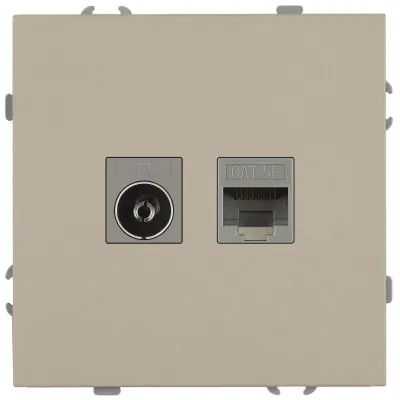 Розетка скрытого монтажа в рамку комбинированная RJ45+TV IP20 шампань 15-3110-04 Galaxy