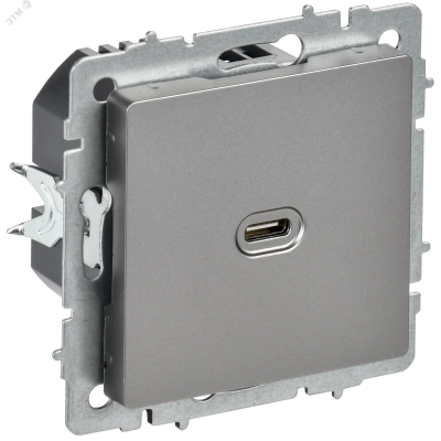 BRITE Розетка USB C 65Вт высокоскоростная зарядка РЮ12-1-БрС сталь IEK