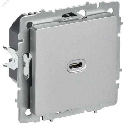 BRITE Розетка USB C 65Вт высокоскоростная зарядка РЮ12-1-БрА алюминий IEK