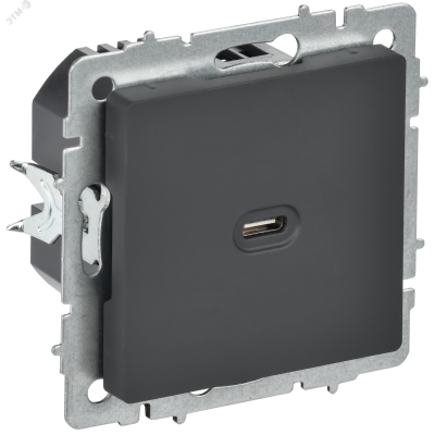 BRITE Розетка USB C 65Вт высокоскоростная зарядка РЮ12-1-БрГ графит IEK