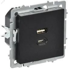 BRITE Розетка USB A+C 45Вт высокоскоростная зарядка РЮ11-2-БрЧ черный IEK