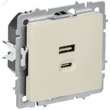 BRITE Розетка USB A+C 45Вт высокоскоростная зарядка РЮ11-2-БрКр бежевый IEK