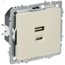 BRITE Розетка USB A+C 45Вт высокоскоростная зарядка РЮ11-2-БрКр бежевый IEK