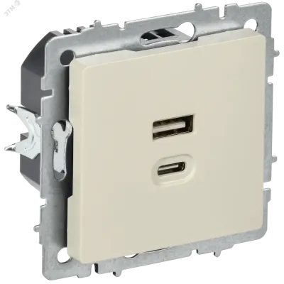 BRITE Розетка USB A+C 45Вт высокоскоростная зарядка РЮ11-2-БрКр бежевый IEK