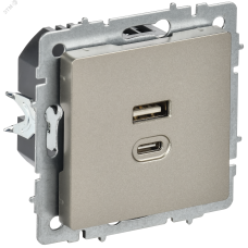 BRITE Розетка USB A+C 45Вт высокоскоростная зарядка РЮ11-2-БрШ шампань IEK