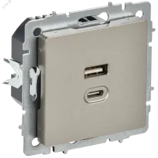 BRITE Розетка USB A+C 45Вт высокоскоростная зарядка РЮ11-2-БрШ шампань IEK