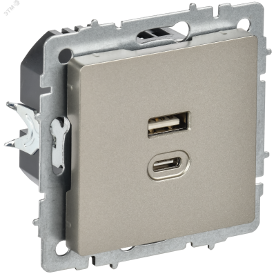 BRITE Розетка USB A+C 45Вт высокоскоростная зарядка РЮ11-2-БрШ шампань IEK