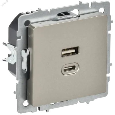 BRITE Розетка USB A+C 45Вт высокоскоростная зарядка РЮ11-2-БрШ шампань IEK