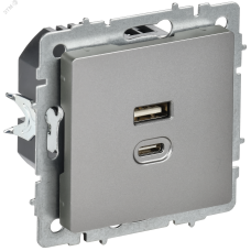 BRITE Розетка USB A+C 45Вт высокоскоростная зарядка РЮ11-2-БрС сталь IEK