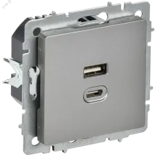 BRITE Розетка USB A+C 45Вт высокоскоростная зарядка РЮ11-2-БрС сталь IEK