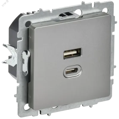 BRITE Розетка USB A+C 45Вт высокоскоростная зарядка РЮ11-2-БрС сталь IEK