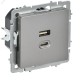 BRITE Розетка USB A+C 45Вт высокоскоростная зарядка РЮ11-2-БрС сталь IEK
