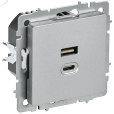 BRITE Розетка USB A+C 45Вт высокоскоростная зарядка РЮ11-2-БрА алюминий IEK